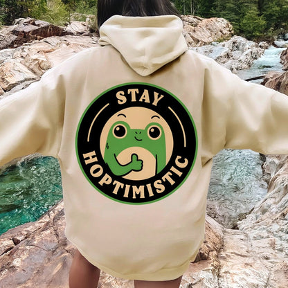 Stay Hoptimistic Printed Back Unisex Cotton Hoodie