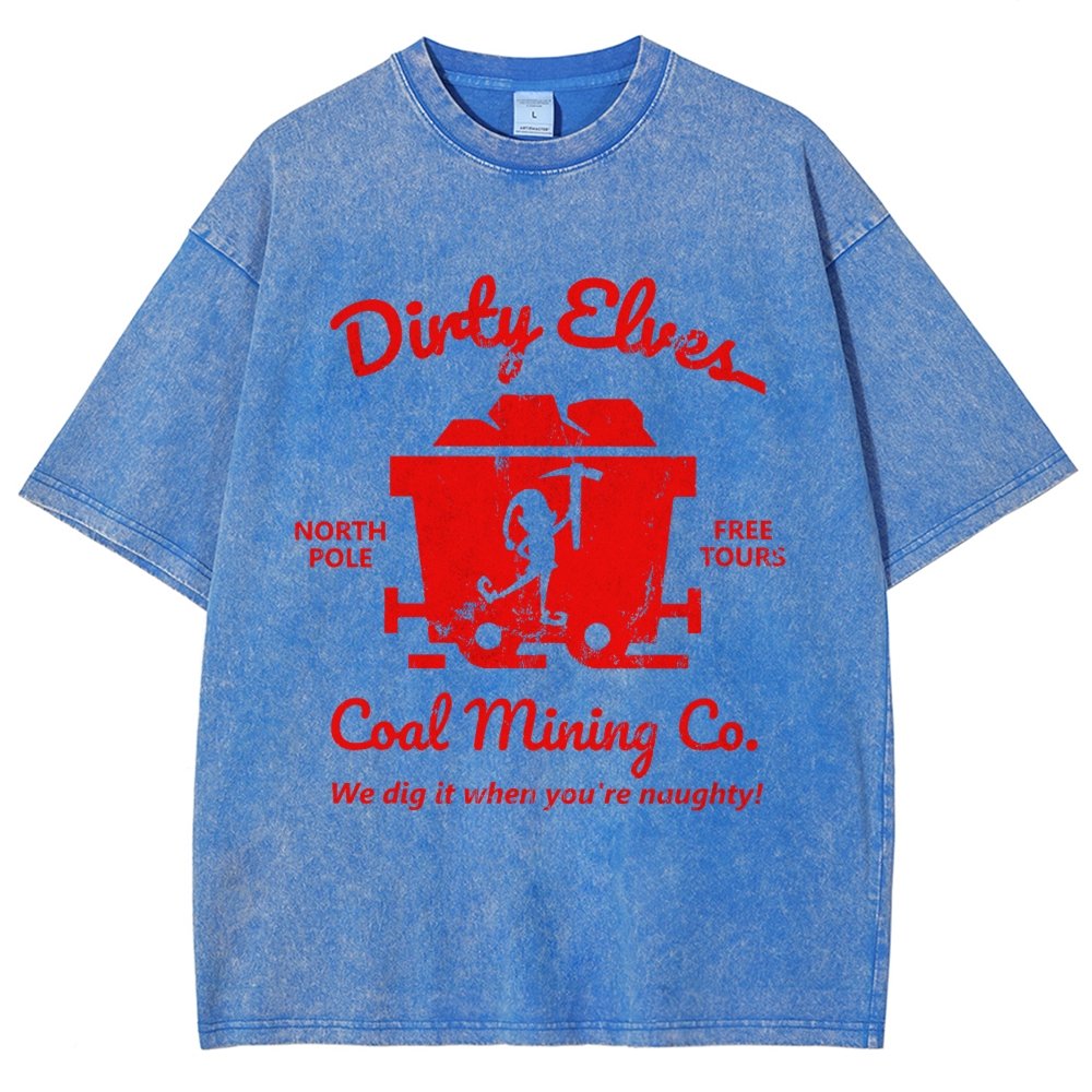 Dirty Elves Coal Mining Company Christmas Humor Vintage Distressed T-shirt
