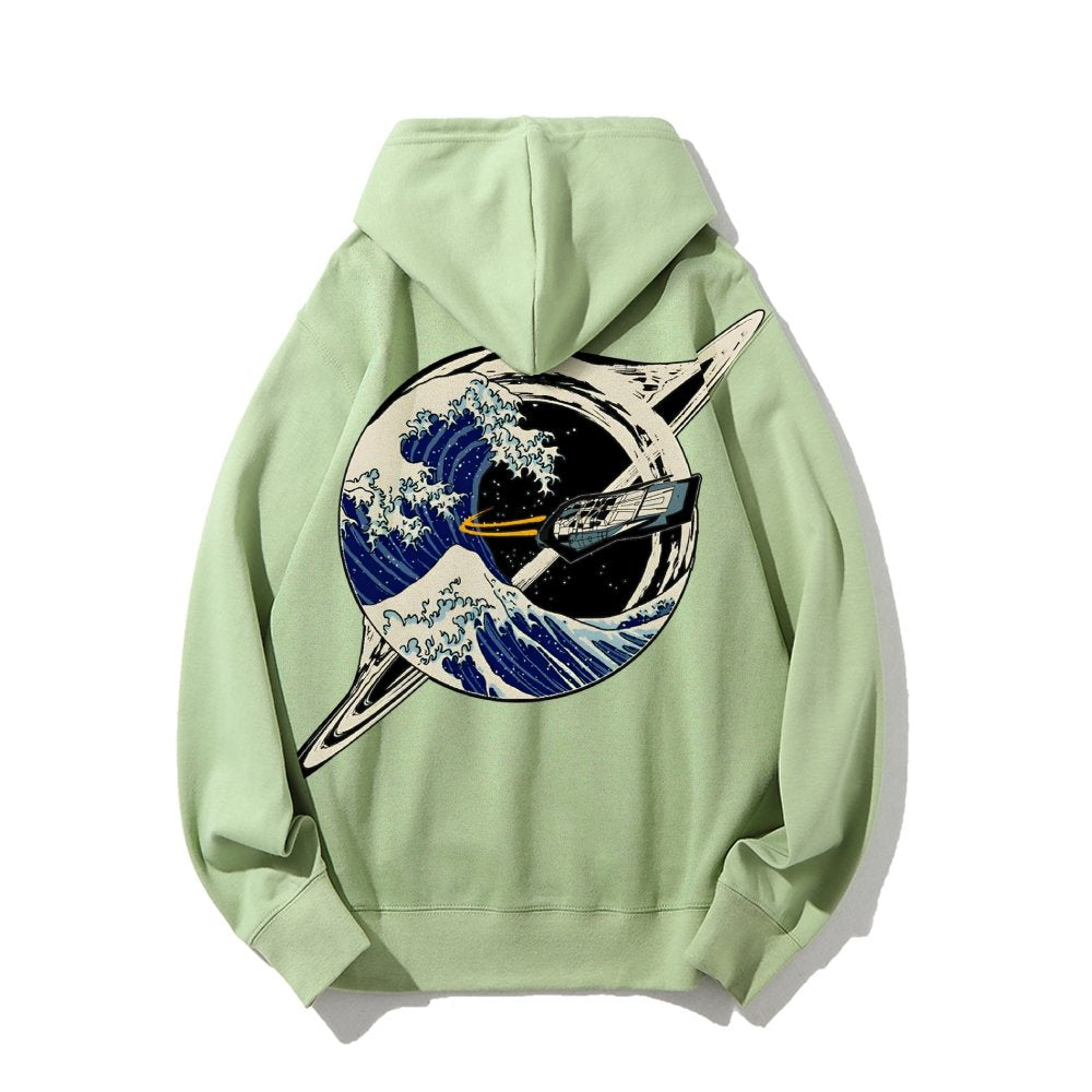 Interstellar Kanagawa Wave Printed Back Cotton Hoodie