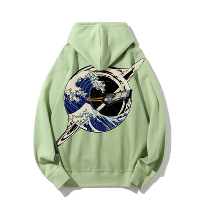 Interstellar Kanagawa Wave Printed Back Cotton Hoodie