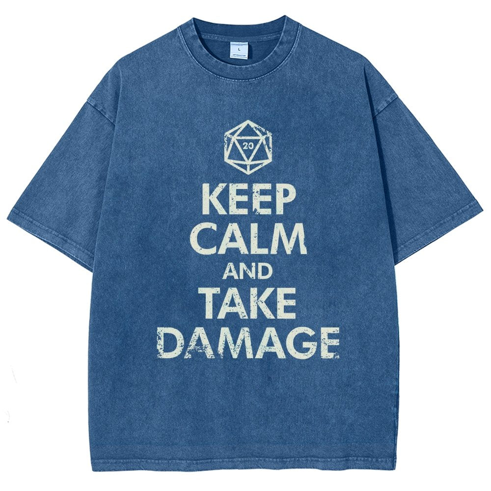 Keep Calm and Take Damage Vintage Distressed T-shirt