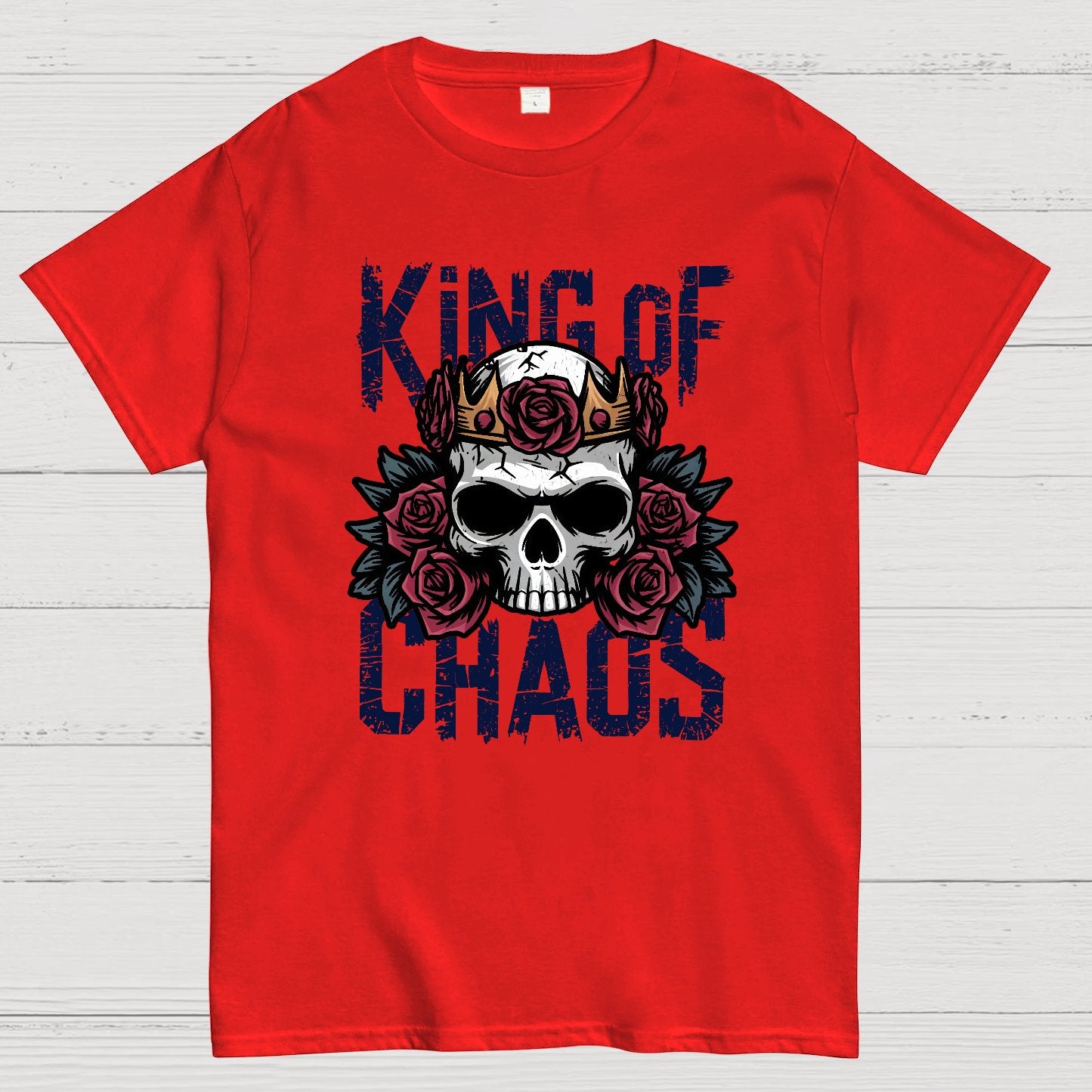 King of Chaos Skull Rose Crown Nerdy T-Shirt