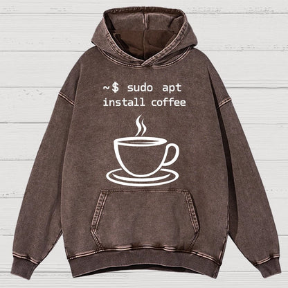 Sudo Apt-Get Install Coffee Vintage Distressed Hoodie