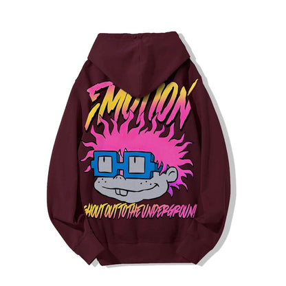 Vintage Cartoon Monster Graphic Print Printed Back Cotton Hoodie