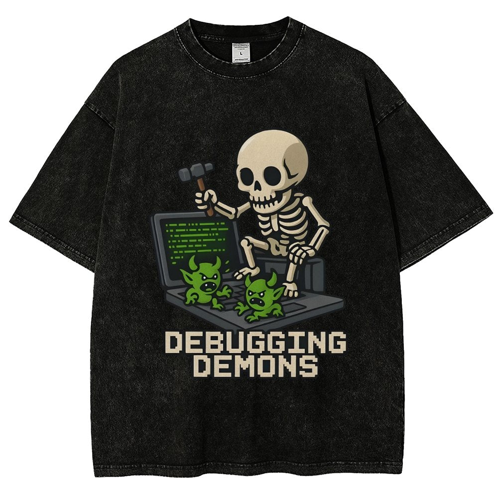 Debugging Demons Funny Programmer Vintage Distressed T-shirt