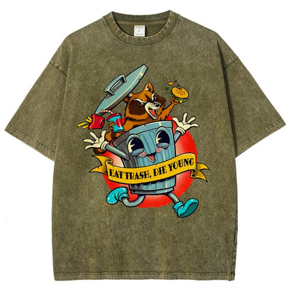Eat trash die young vintage cartoon Classic Vintage Distressed T-shirt