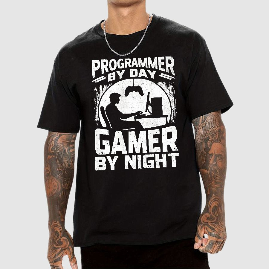 Programmer By Day Gamer By Night Computer Programming T-Shirt