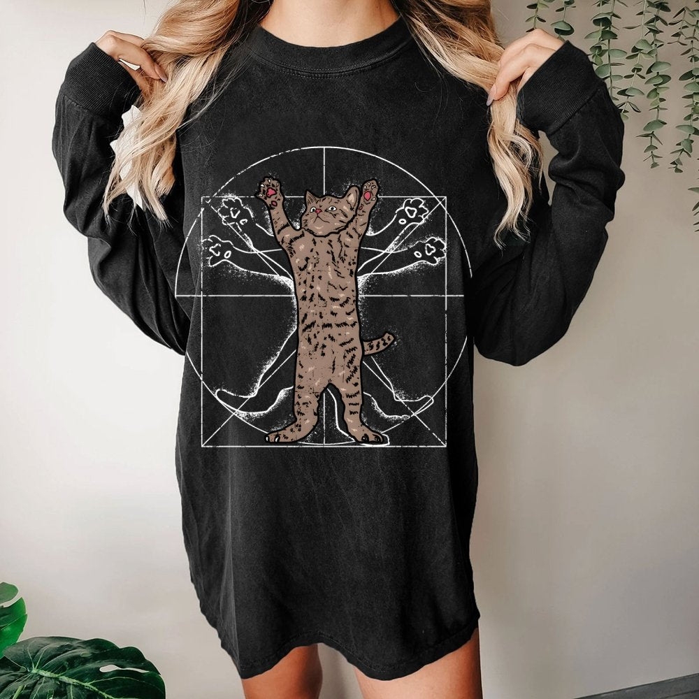 vitruvian cat Washed Long Sleeve Tee