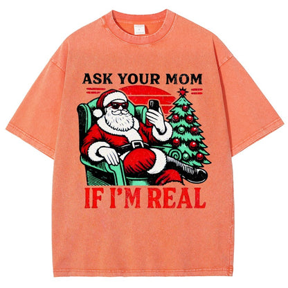 Ask Your Mom Funny Santa Vintage Distressed T-shirt