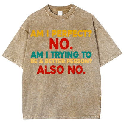Am I Perfect No Am I Trying To Be A Better Person Also No Funny Quote Vintage Distressed T-shirt