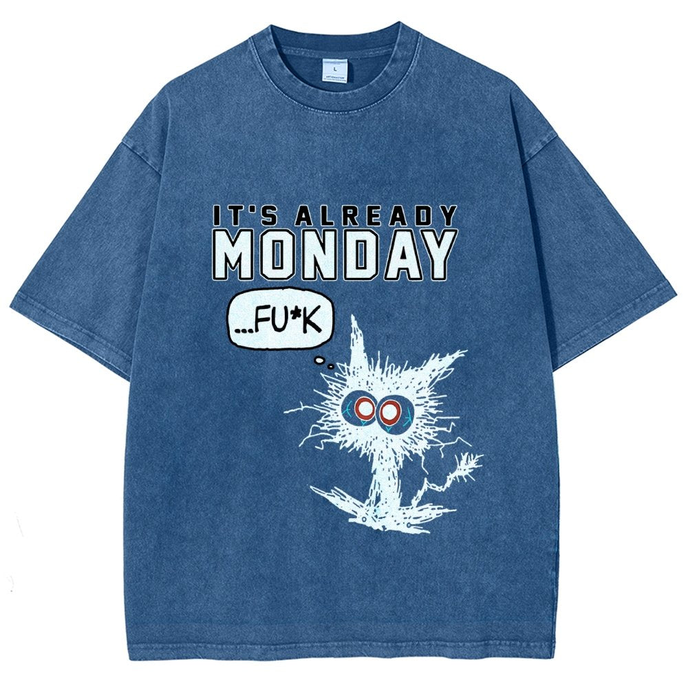 Monday Funny Cat Vintage Distressed T-shirt