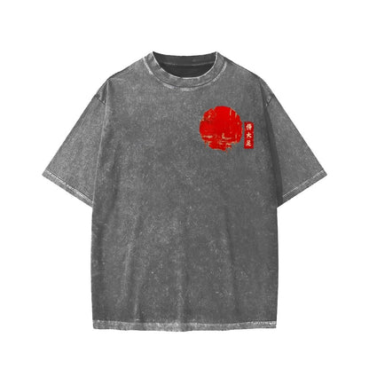 Funny Samurai Ukiyo-e Vintage Graphic Washed T-shirt