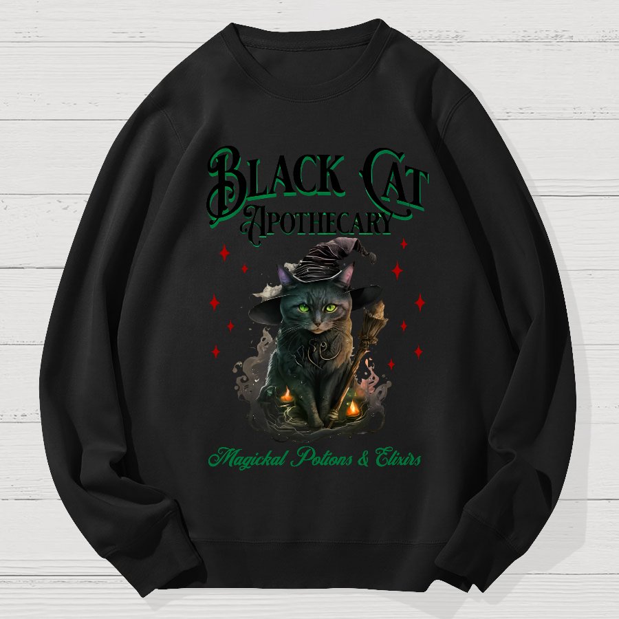 Black Cat Apothecary Halloween Geek Cotton Sweatshirt