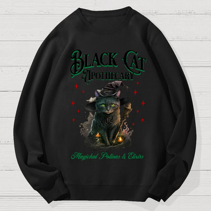Black Cat Apothecary Halloween Geek Cotton Sweatshirt
