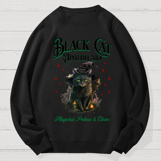 Black Cat Apothecary Halloween Geek Cotton Sweatshirt