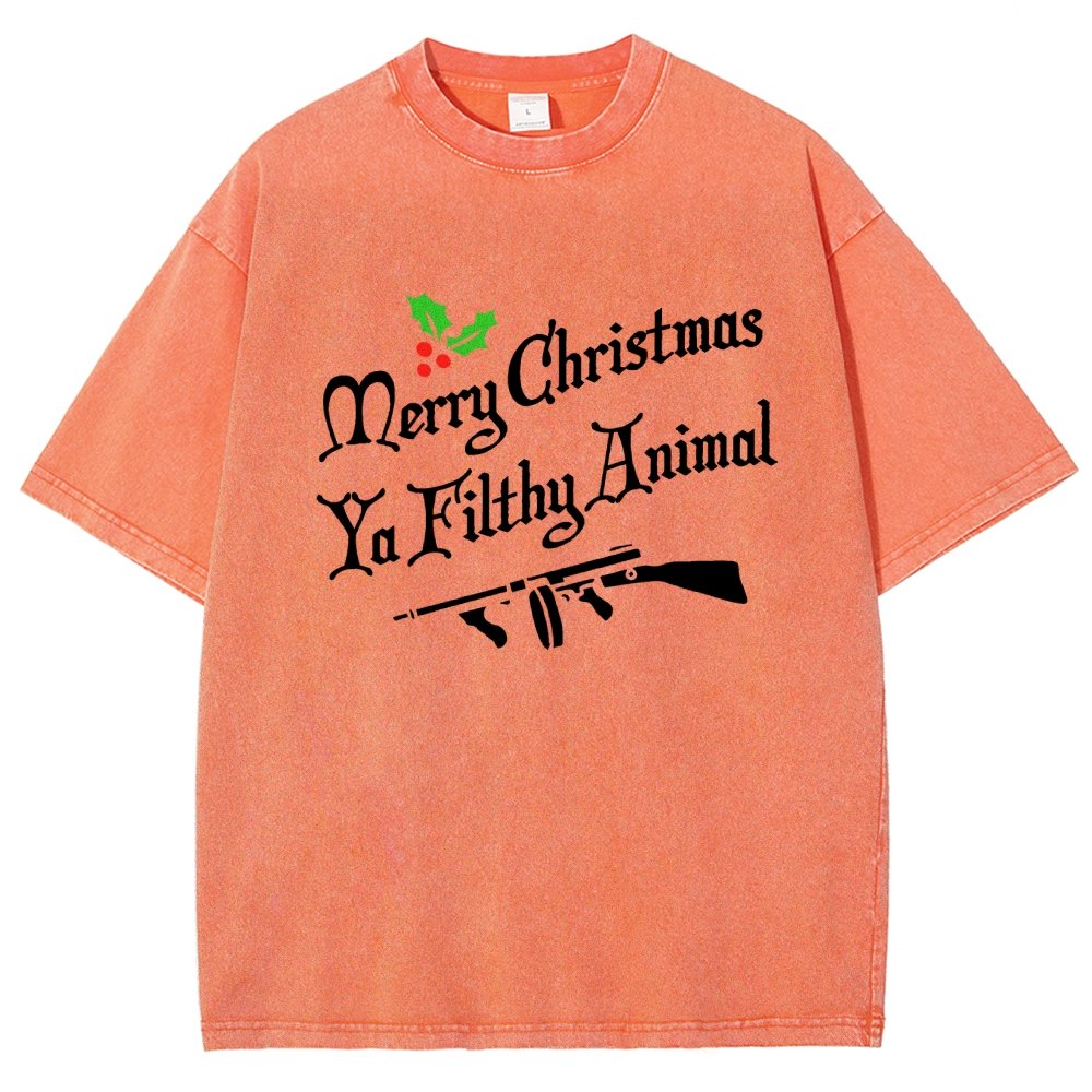 Merry Christmas Ya Filthy Animal Vintage Distressed T-shirt