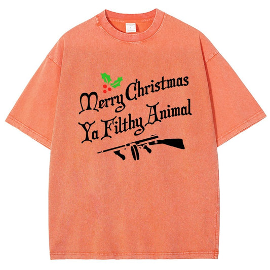 Merry Christmas Ya Filthy Animal Vintage Distressed T-shirt