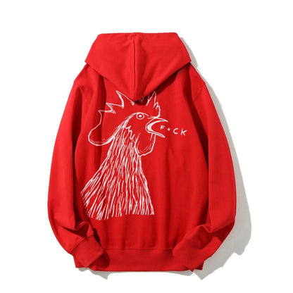 Funny Chicken  Printed Back Cotton Hoodie