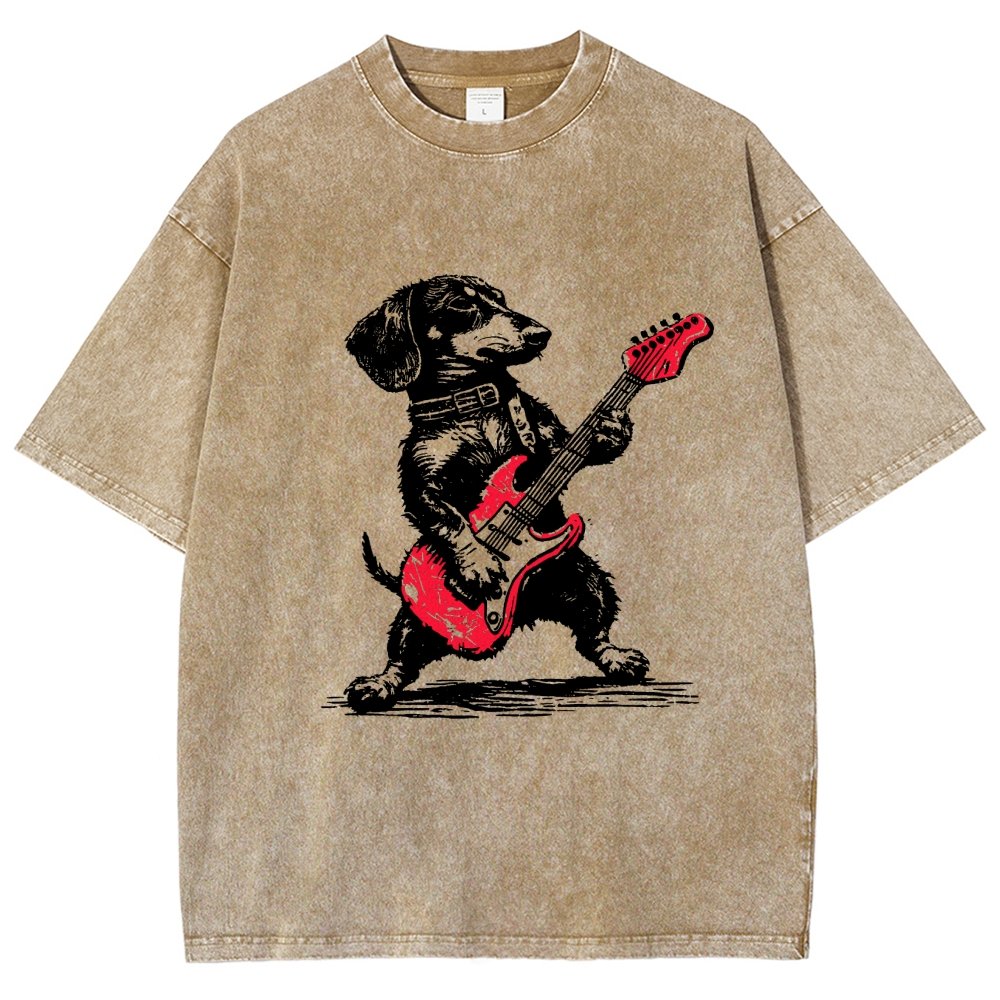 Dachshund Weenie Playing Guitar Vintage Distressed T-shirt