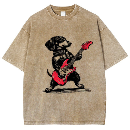Dachshund Weenie Playing Guitar Vintage Distressed T-shirt