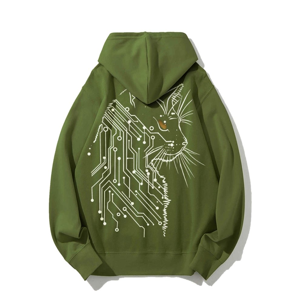 Cat Printed Back Cotton Hoodie