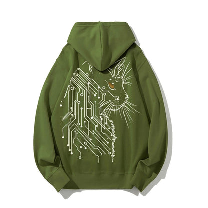 Cat Printed Back Cotton Hoodie