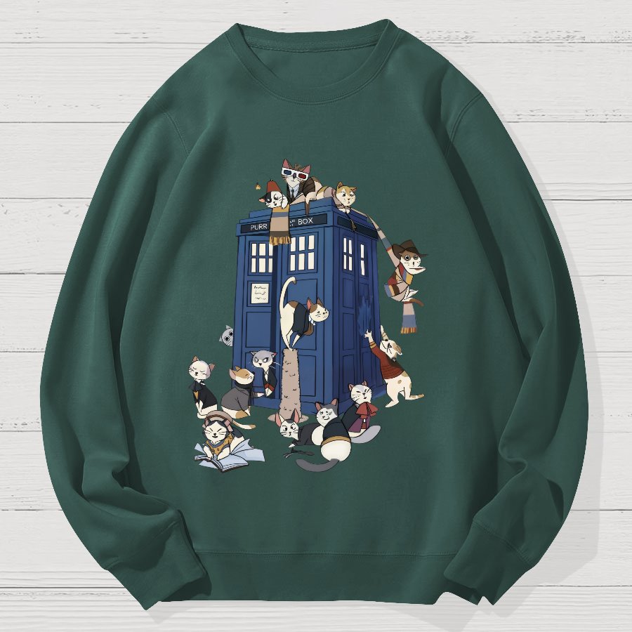 Cats Take Over The Phone Booth Geek Cotton Sweatshirt