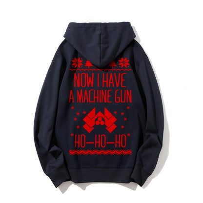 Now I Have a Machine Gun Ho-Ho-Ho Printed Back Unisex Cotton Hoodie