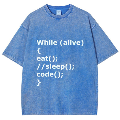 While Alive Eat No Sleep Code Vintage Distressed T-shirt