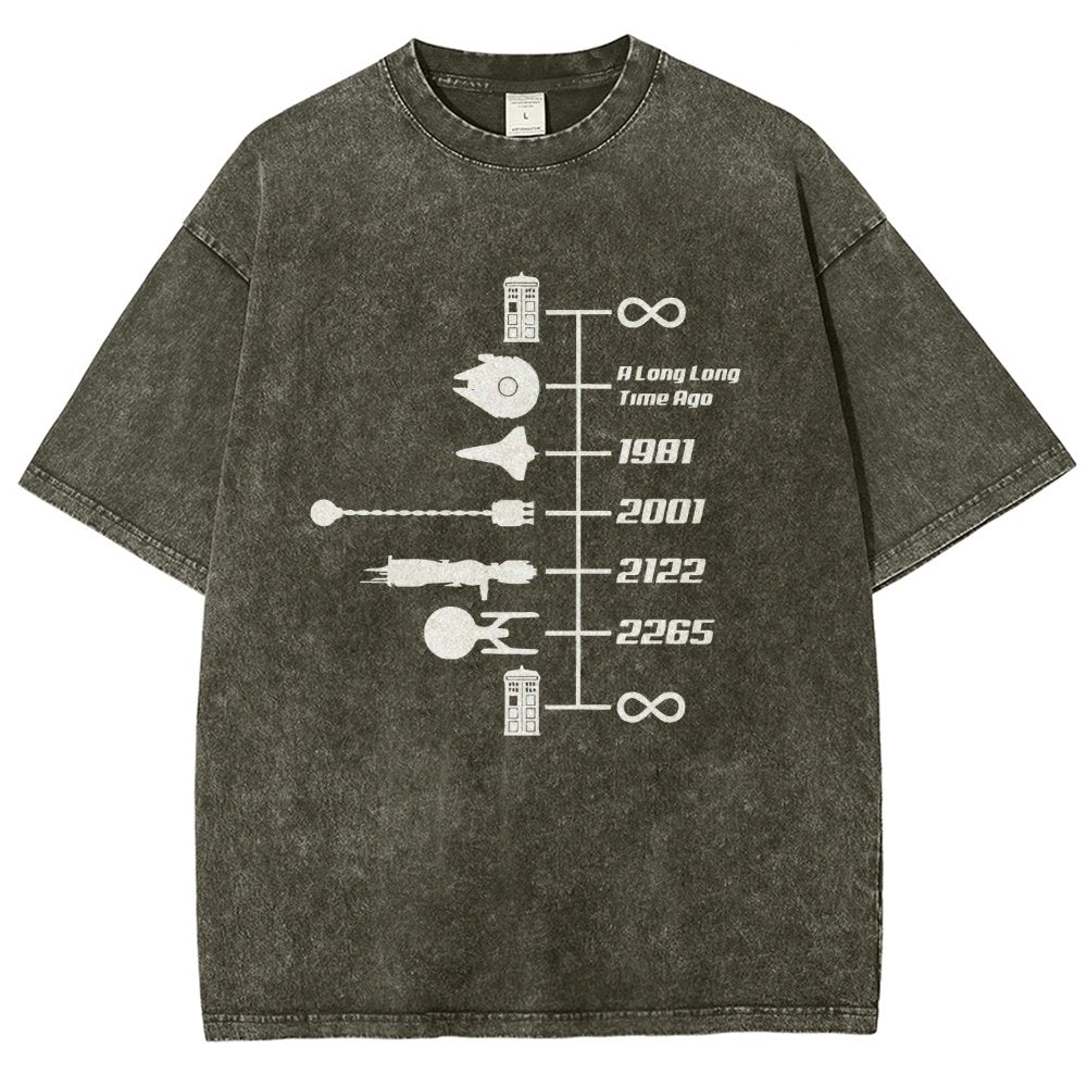 Sci-Fi Timeline Graphic  Classic Movie Spaceships  Nostalgic Space Travel Vintage Distressed T-shirt