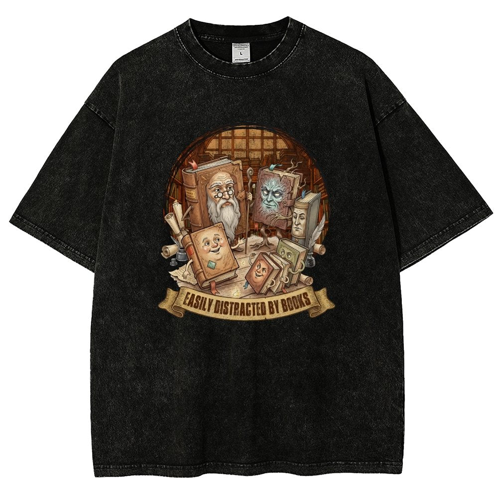 Easily Distracted By Books Vintage Distressed T-shirt