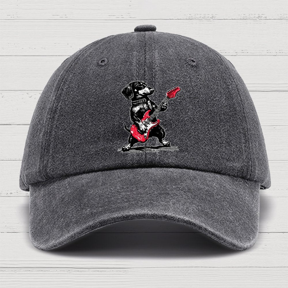 Dachshund Weenie Playing Guitar Cotton Hat