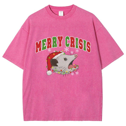 Merry Crisis Opossum Funny Christmas Vintage Distressed T-shirt