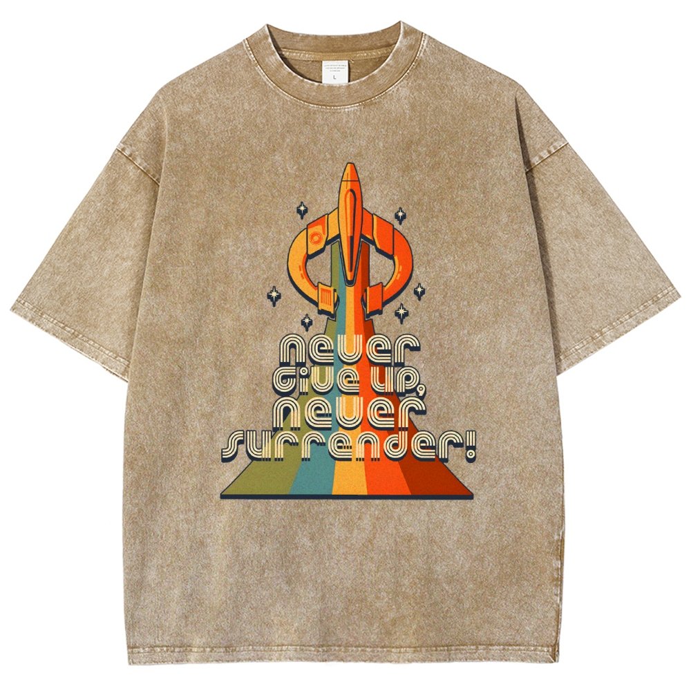 Retro Quest Never give up, never surrender! Vintage Distressed T-shirt