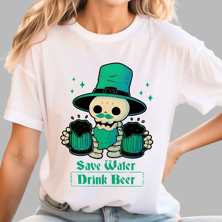 Skeleton St Patrick drinks Beer Geek T-Shirt