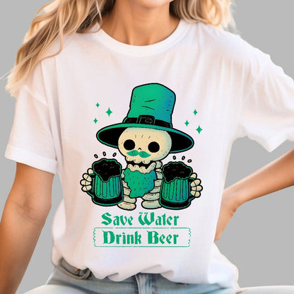 Skeleton St Patrick drinks Beer Geek T-Shirt