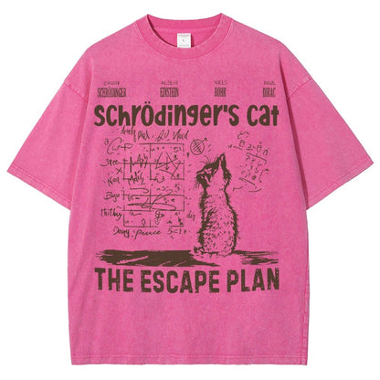 Schrodinger's Cat Escape Plan Interesting Physics Science Vintage Distressed T-shirt