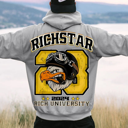 Vintage Rich Star Graphic Print Printed Back Cotton Hoodie