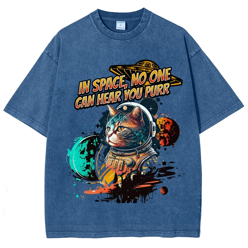 In Space No One Can Hear You Purr Vintage Distressed T-shirt