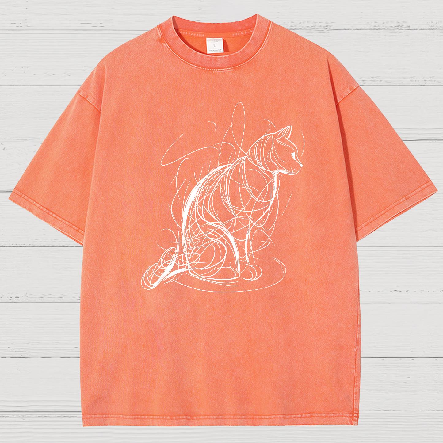 Cat lines Vintage Distressed T-shirt