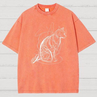 Cat lines Vintage Distressed T-shirt