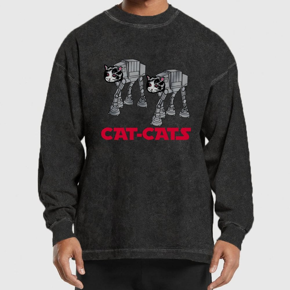 Walking Robot Cat  Washed Long Sleeve Tee