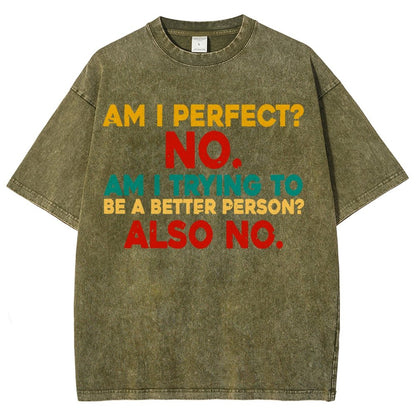 Am I Perfect No Am I Trying To Be A Better Person Also No Funny Quote Vintage Distressed T-shirt