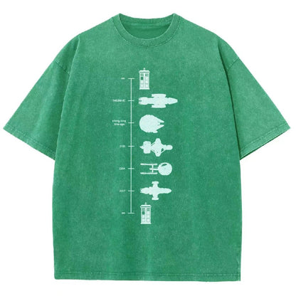 Sci-Fi Spaceship Timeline Vintage Distressed T-shirt