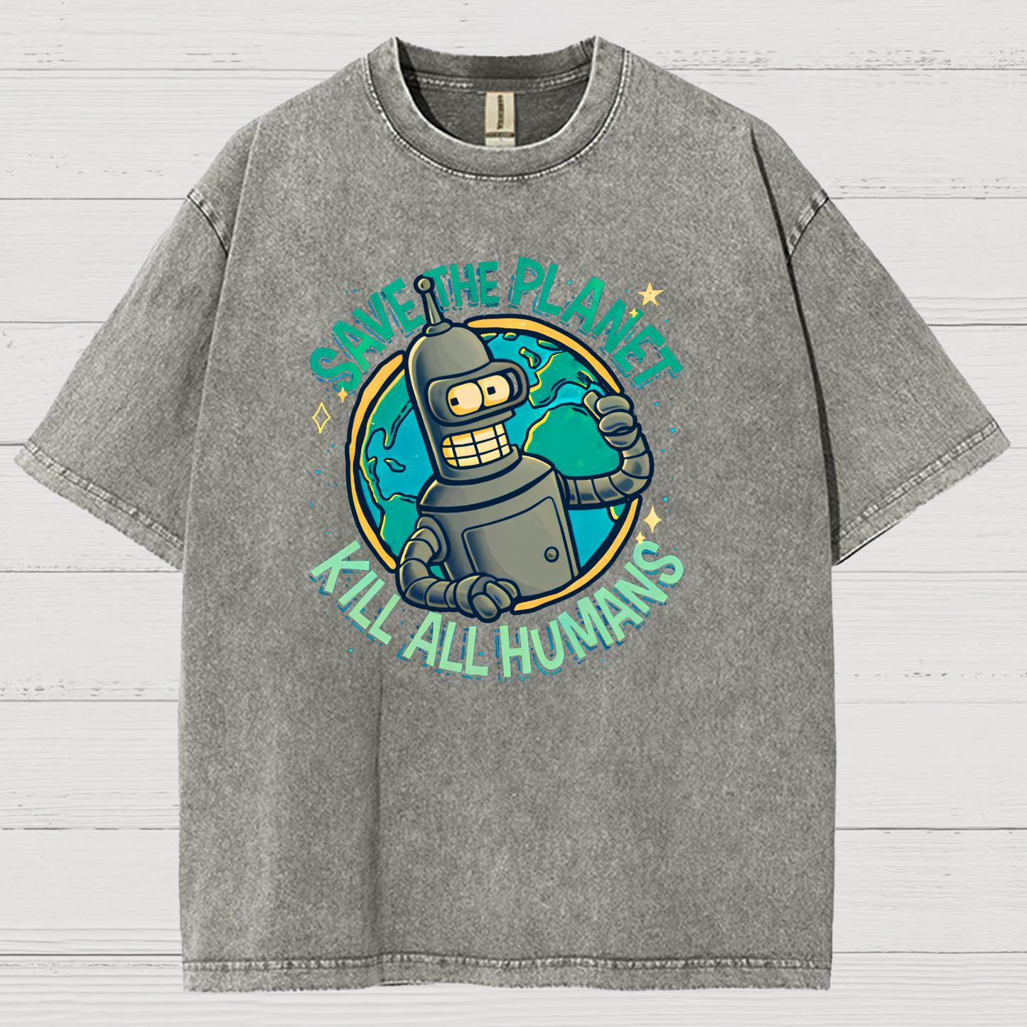 Save The Planet Kill All Humans Vintage Distressed T-shirt