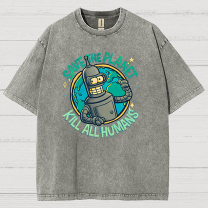 Save The Planet Kill All Humans Vintage Distressed T-shirt
