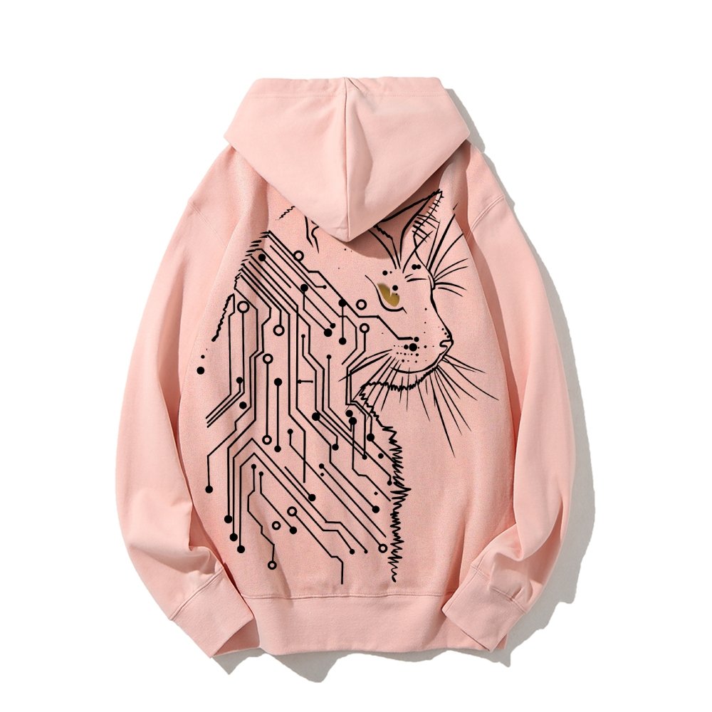 Cat Printed Back Cotton Hoodie