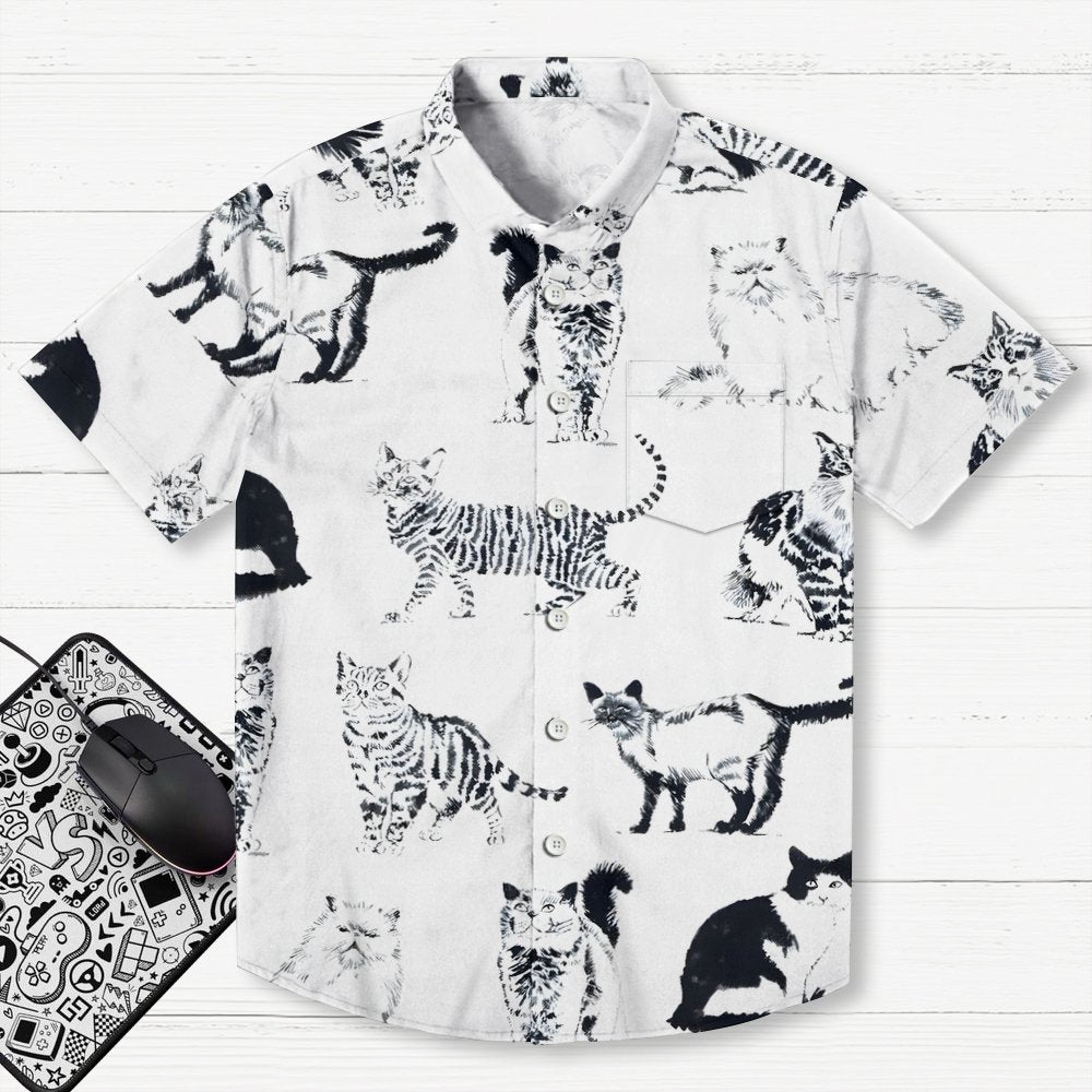 Cat In Black And White Geek Hawaiian Shirt