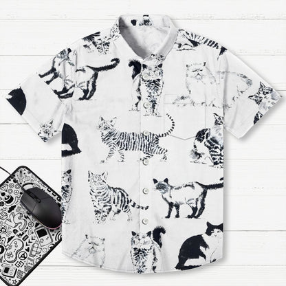 Cat In Black And White Geek Hawaiian Shirt