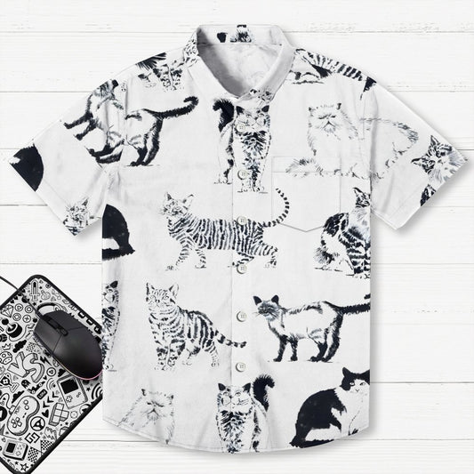 Cat In Black And White Geek Hawaiian Shirt